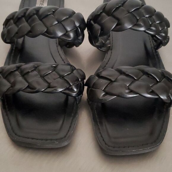 Steve Madden Brimm Black Puffy Double Braided Slide Flat Sandals Square Toe 10 - Picture 5 of 10
